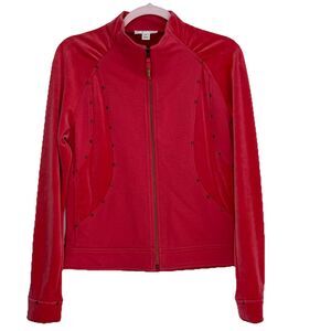 St. John Sport Golf Sweater Jacket Womens S Knit Velvet Zip Studded Preppy Pink